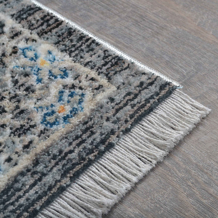 Machine Woven Crossweave Polyester Area Rug Oriental Black Gray M00090