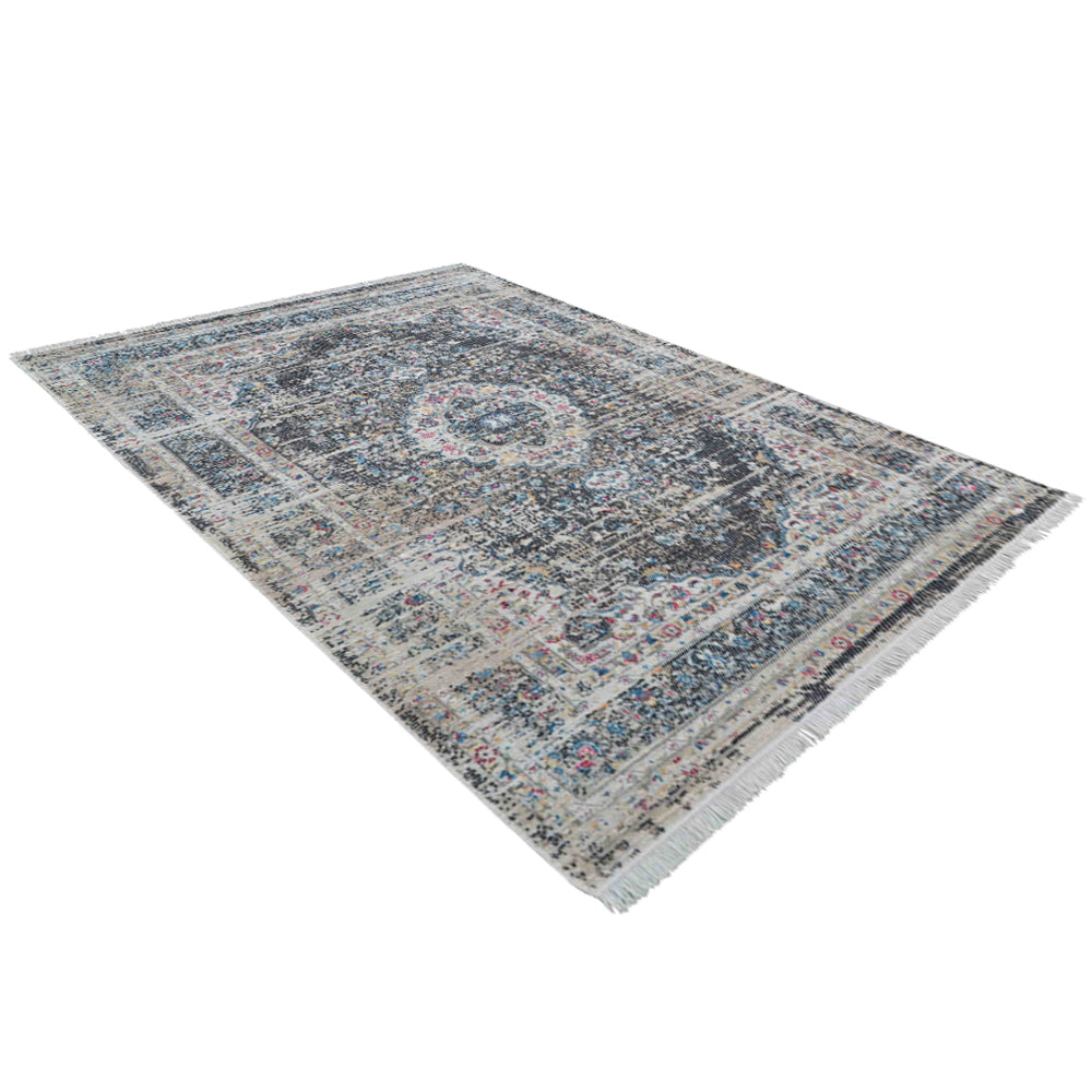 Machine Woven Crossweave Polyester Area Rug Oriental Multicolor M00091
