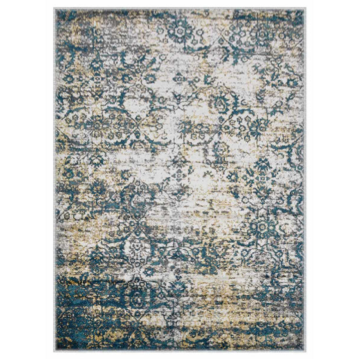 Machine Woven Heatset Polypropylene Area Rug Abstract Ivory Blue MX0006