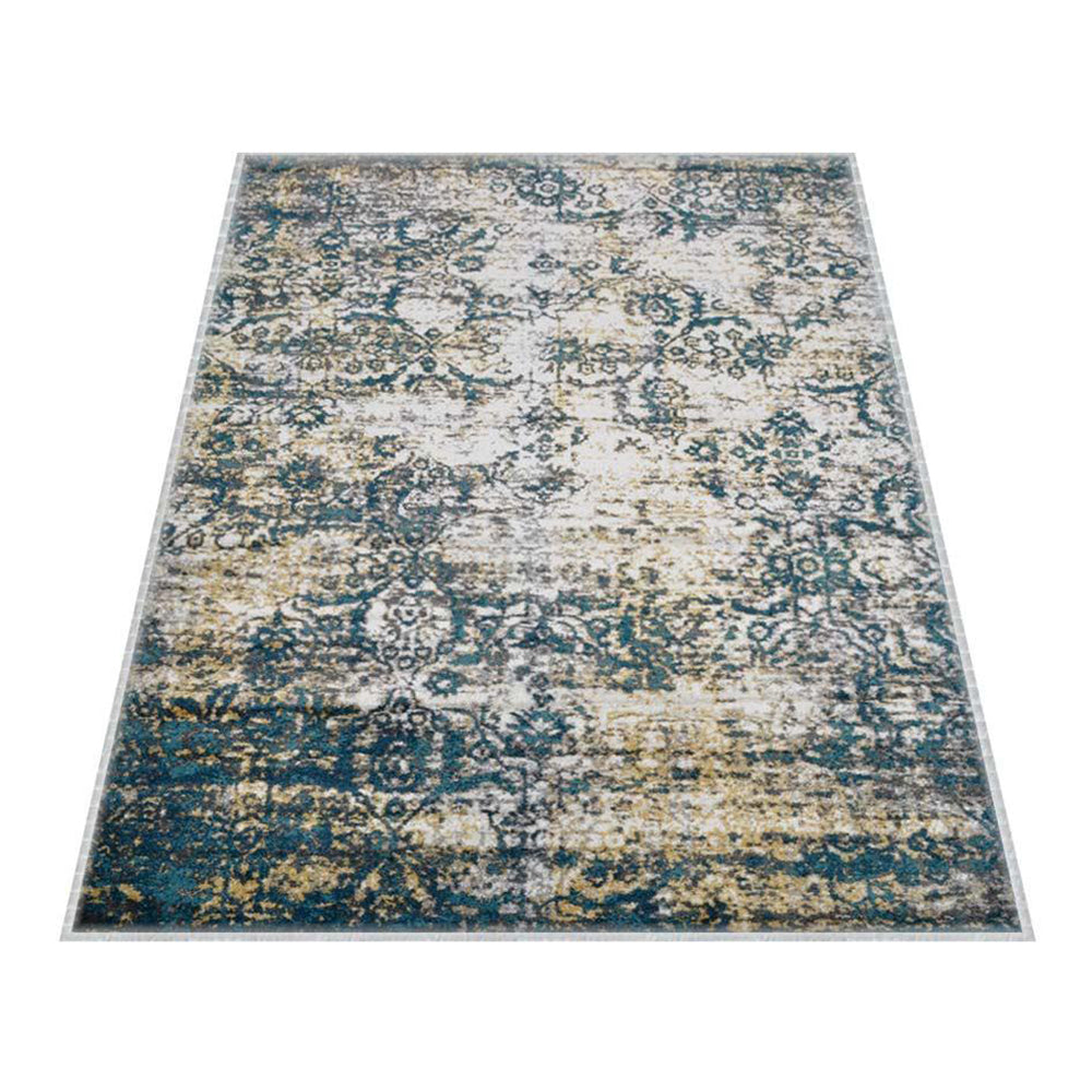 Machine Woven Heatset Polypropylene Area Rug Abstract Ivory Blue MX0006