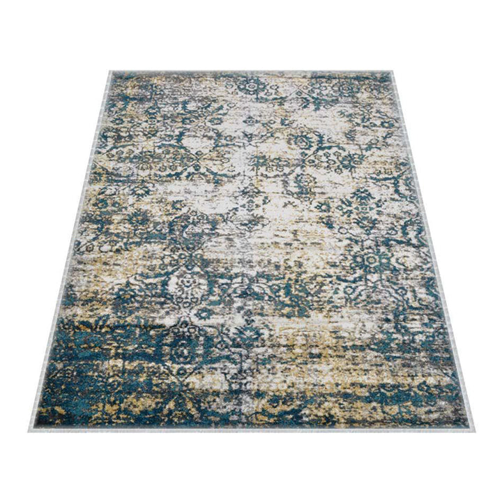 Machine Woven Heatset Polypropylene Area Rug Abstract Ivory Blue MX0006