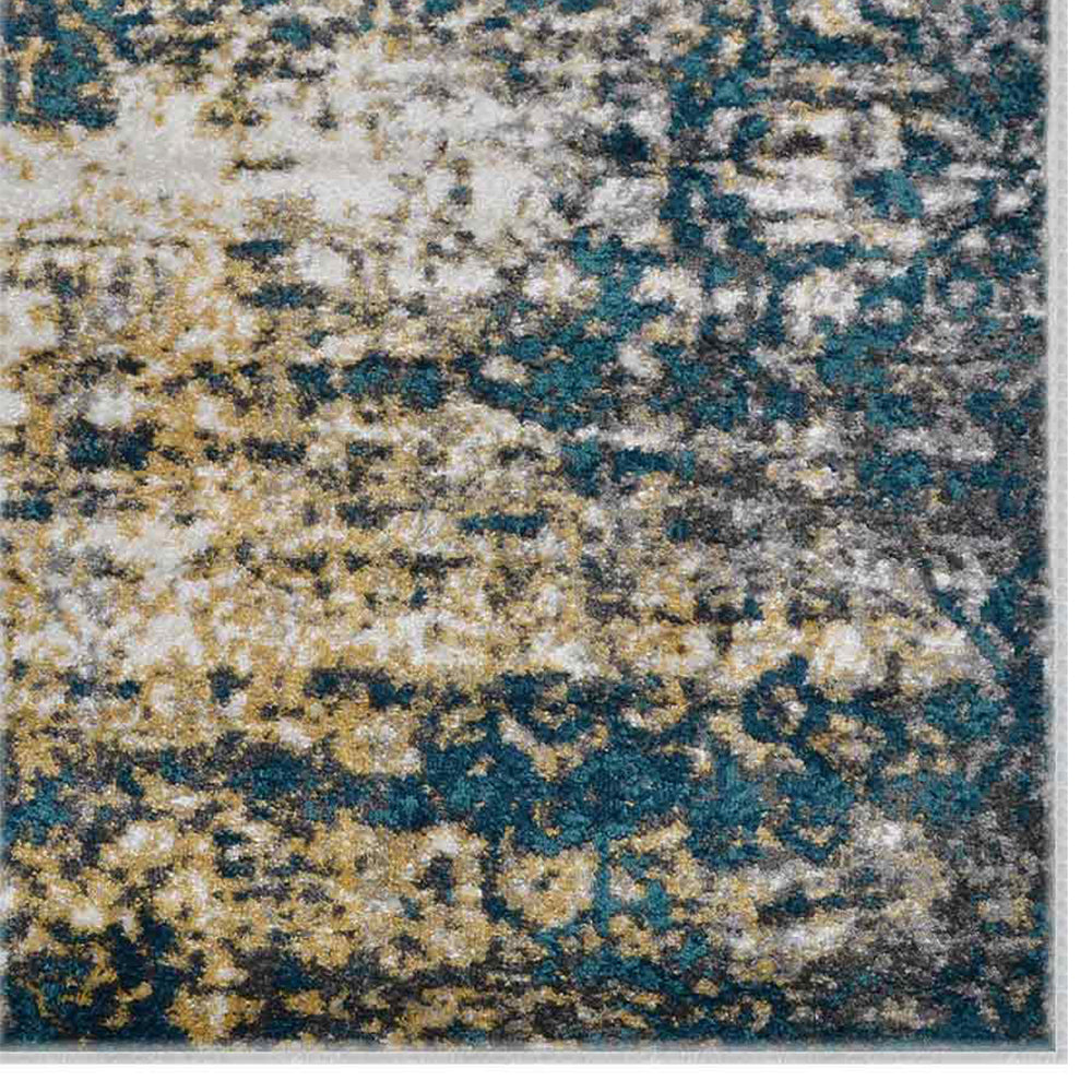 Machine Woven Heatset Polypropylene Area Rug Abstract Ivory Blue MX0006