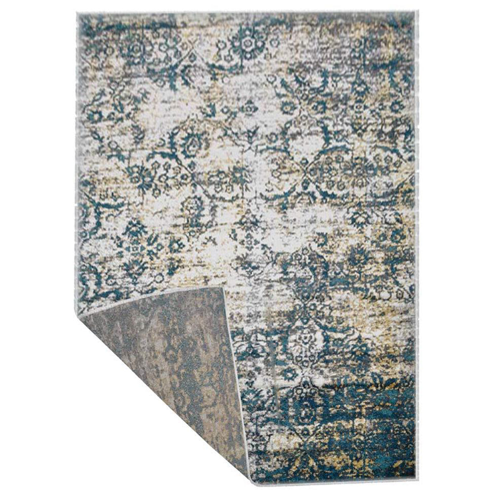 Machine Woven Heatset Polypropylene Area Rug Abstract Ivory Blue MX0006