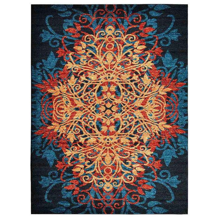 Machine Woven Heatset Polypropylene 9'x12' Area Rug Floral Caramel Blue MX0012