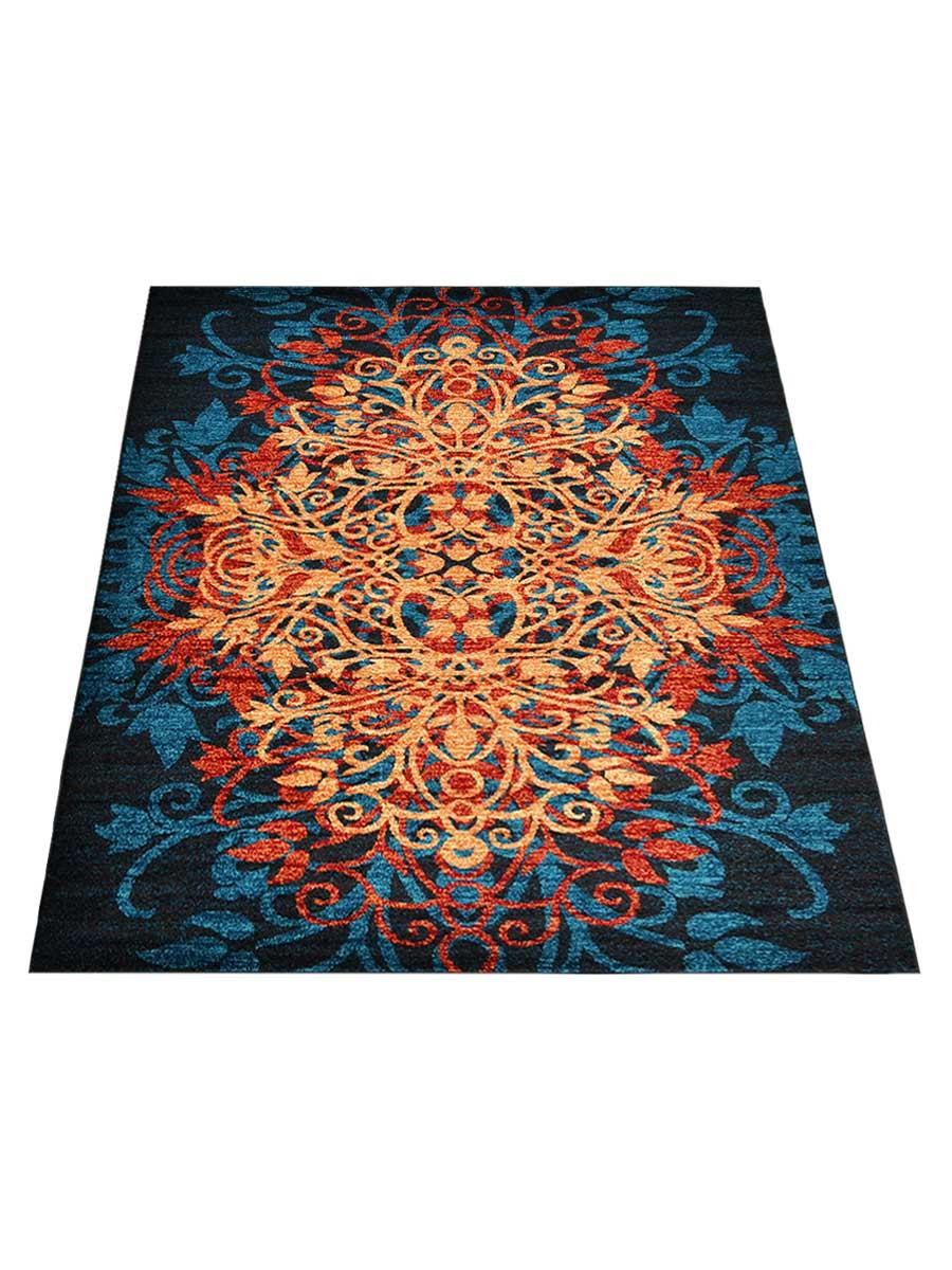 Machine Woven Heatset Polypropylene 9'x12' Area Rug Floral Caramel Blue MX0012