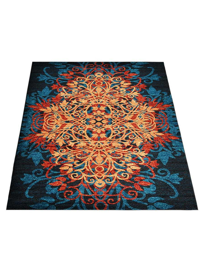 Machine Woven Heatset Polypropylene 9'x12' Area Rug Floral Caramel Blue MX0012