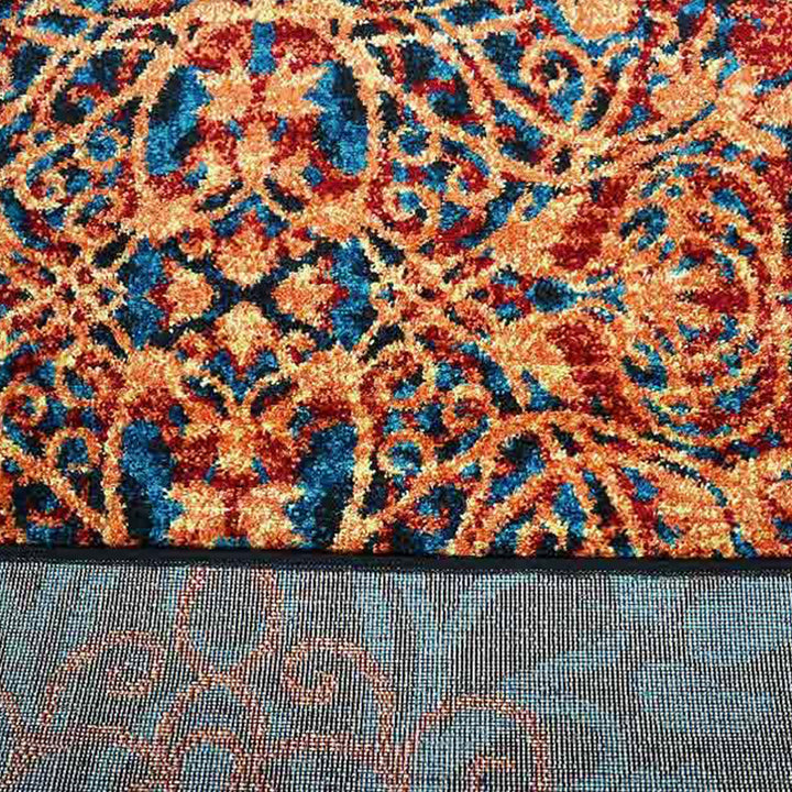 Machine Woven Heatset Polypropylene 9'x12' Area Rug Floral Caramel Blue MX0012