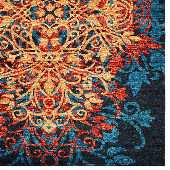 Machine Woven Heatset Polypropylene 9'x12' Area Rug Floral Caramel Blue MX0012