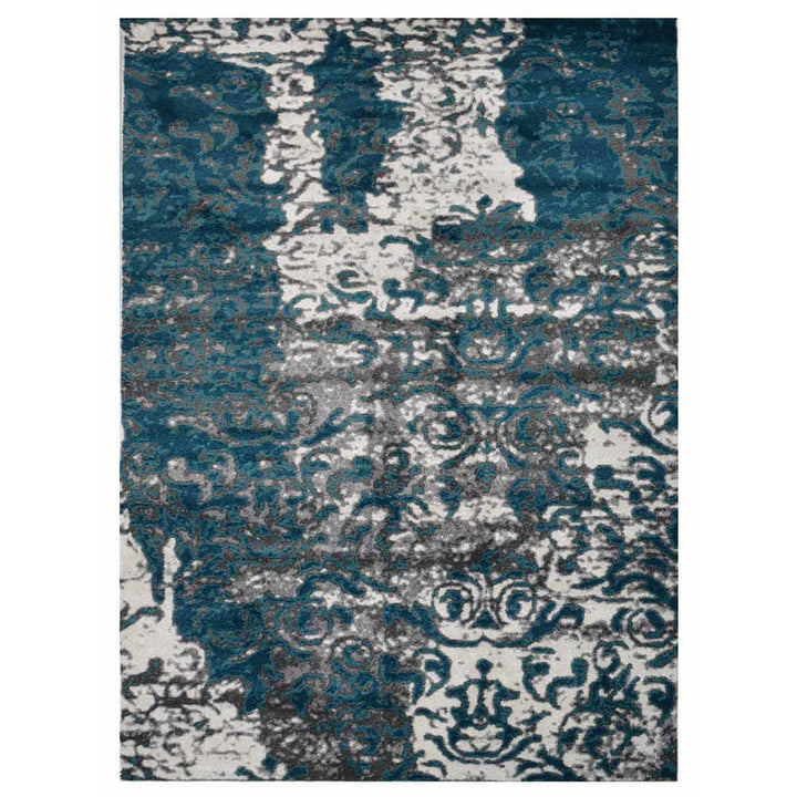Machine Woven Heatset Polypropylene Area Rug Abstract Silver Blue MX0017