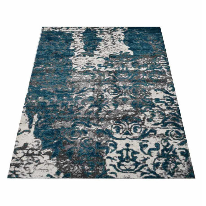 Machine Woven Heatset Polypropylene Area Rug Abstract Silver Blue MX0017