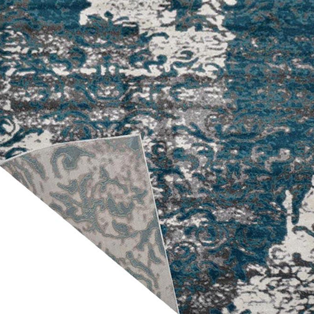 Machine Woven Heatset Polypropylene Area Rug Abstract Silver Blue MX0017