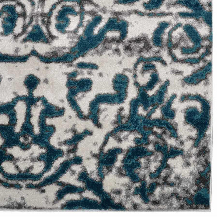 Machine Woven Heatset Polypropylene Area Rug Abstract Silver Blue MX0017