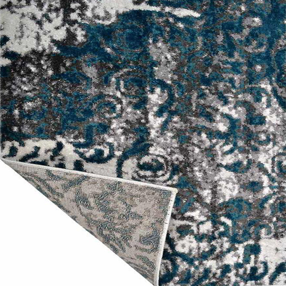 Machine Woven Heatset Polypropylene Area Rug Abstract Silver Blue MX0017