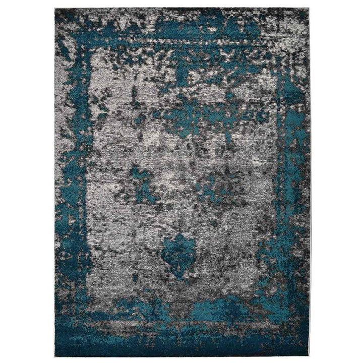 Machine Woven Heatset Polypropylene Area Rug Abstract Ivory Blue MX0019