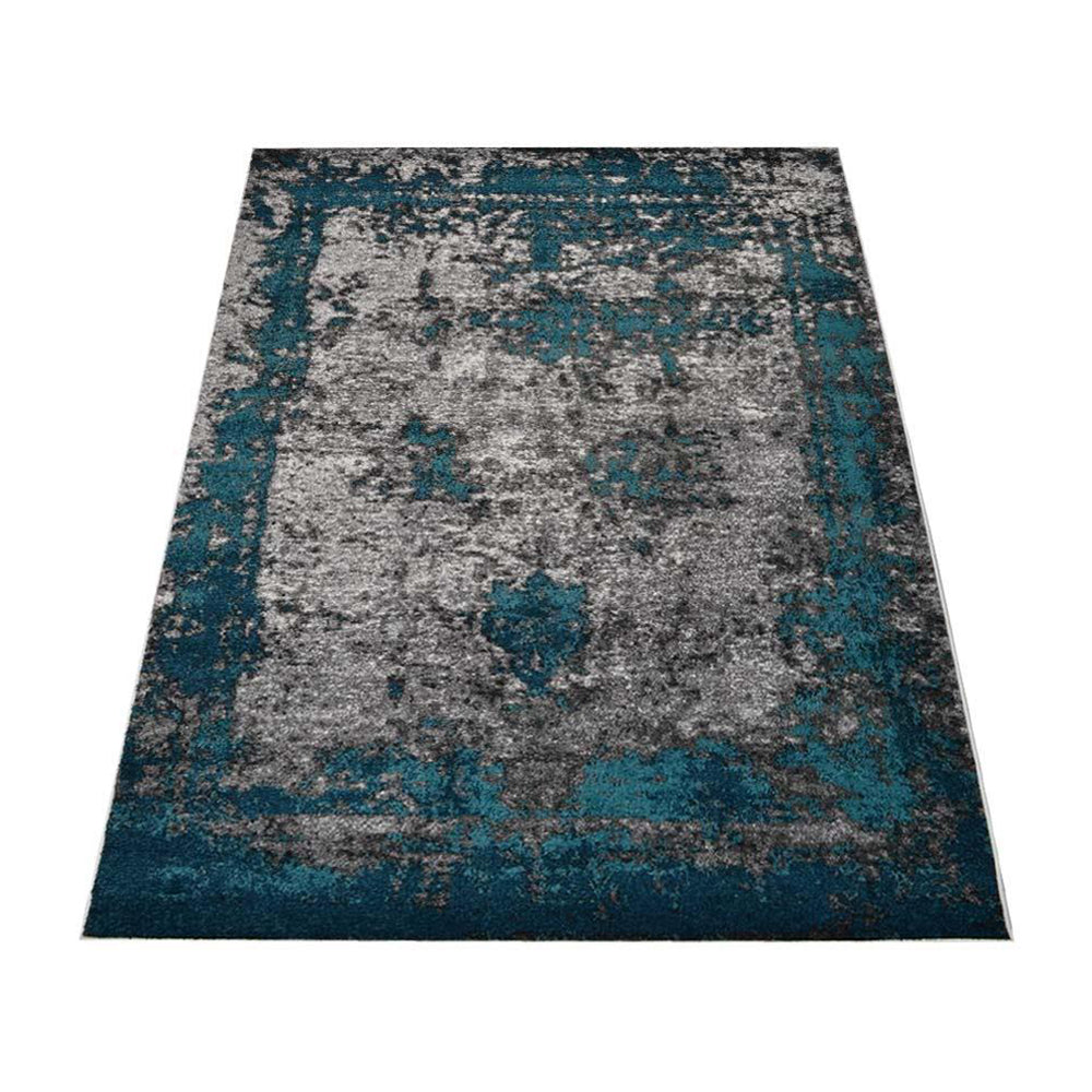 Machine Woven Heatset Polypropylene Area Rug Abstract Ivory Blue MX0019