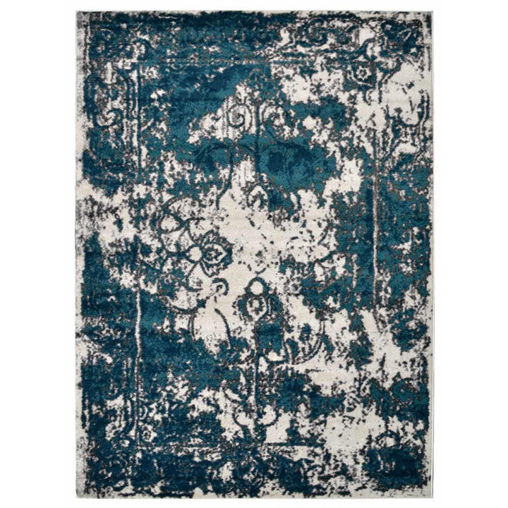 Machine Woven Heatset Polypropylene Area Rug Abstract Ivory Blue MX0022