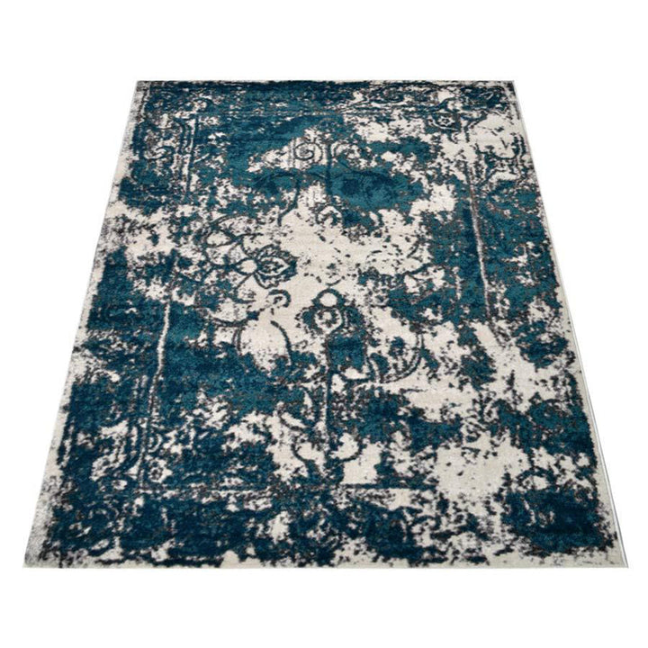 Machine Woven Heatset Polypropylene Area Rug Abstract Ivory Blue MX0022