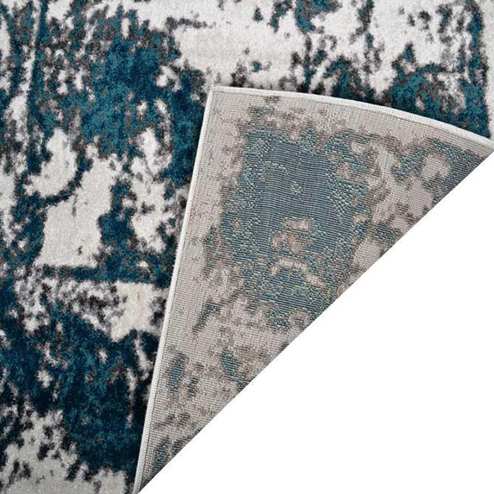 Machine Woven Heatset Polypropylene Area Rug Abstract Ivory Blue MX0022