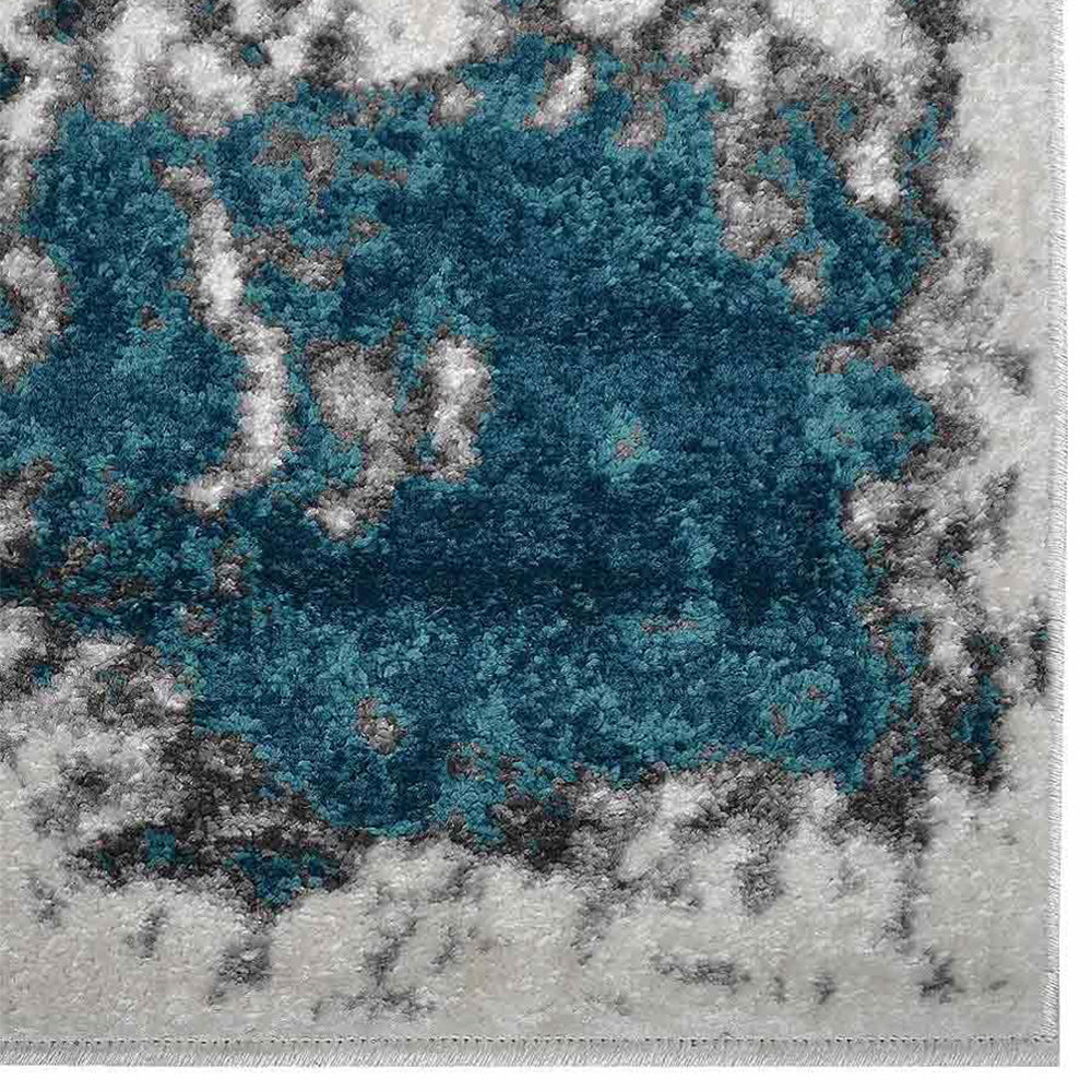 Machine Woven Heatset Polypropylene Area Rug Abstract Ivory Blue MX0022