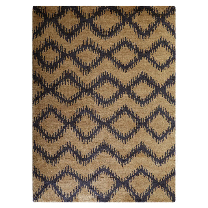 Hand Knotted Wool Area Rug Geometric Gold Charcoal N00165