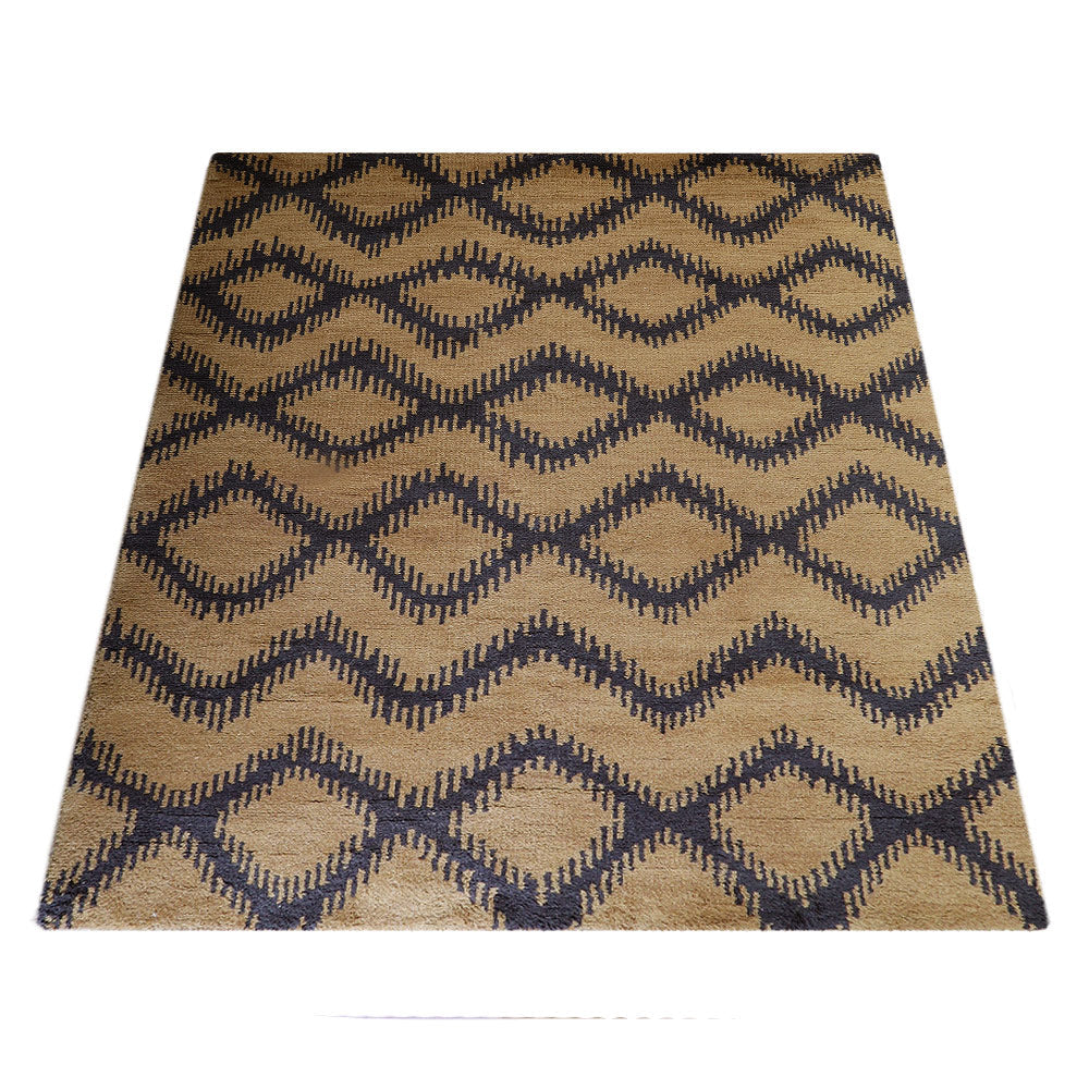 Hand Knotted Wool Area Rug Geometric Gold Charcoal N00165