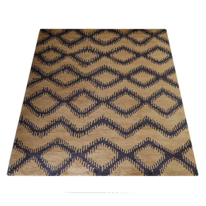 Hand Knotted Wool Area Rug Geometric Gold Charcoal N00165