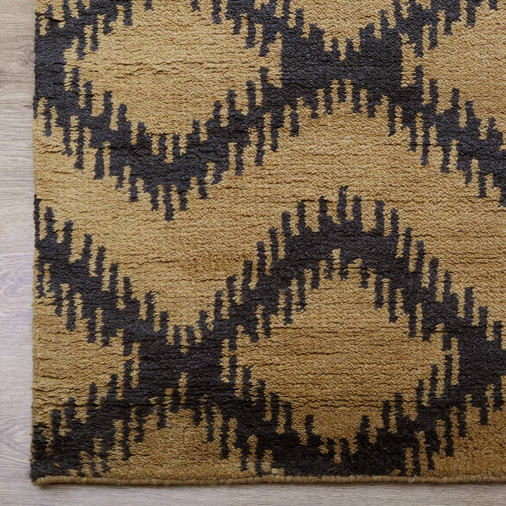 Hand Knotted Wool Area Rug Geometric Gold Charcoal N00165