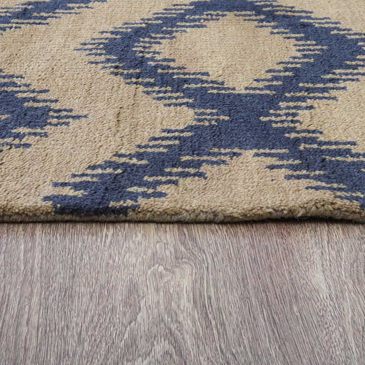 Hand Knotted Wool Area Rug Geometric Gold Charcoal N00165