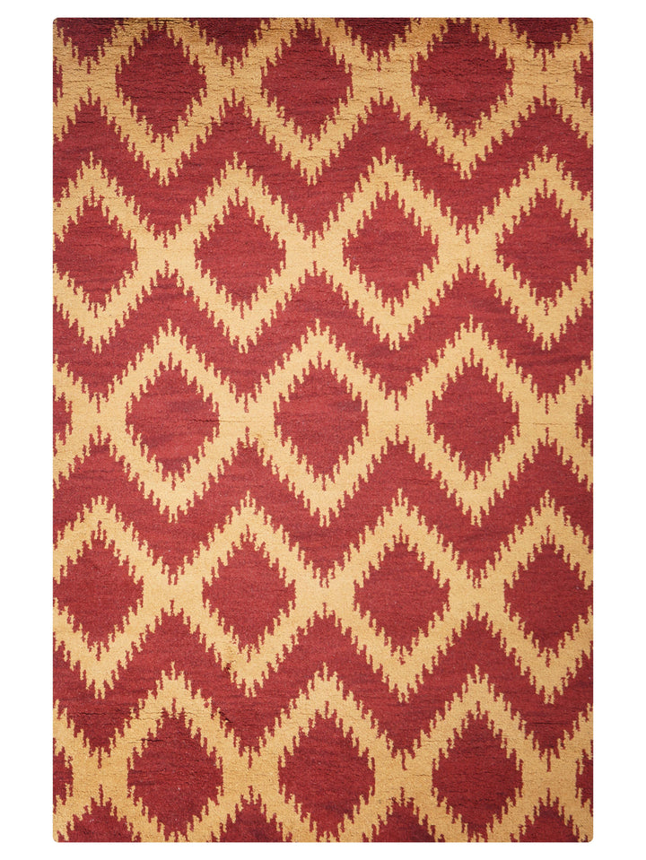 Hand Knotted Wool Area Rug Geometric Gold Charcoal N00165