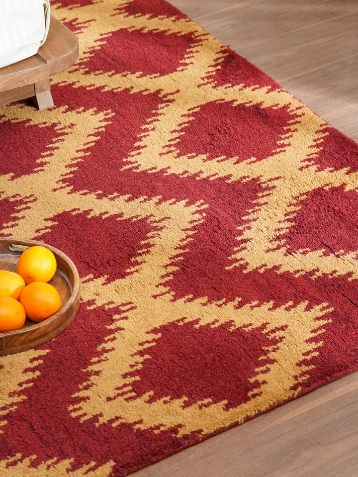 Hand Knotted Wool Area Rug Geometric Gold Charcoal N00165