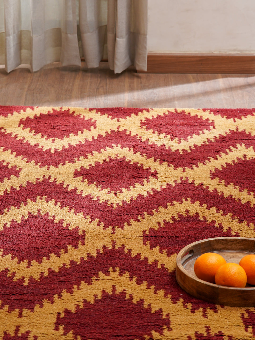 Hand Knotted Wool Area Rug Geometric Gold Charcoal N00165