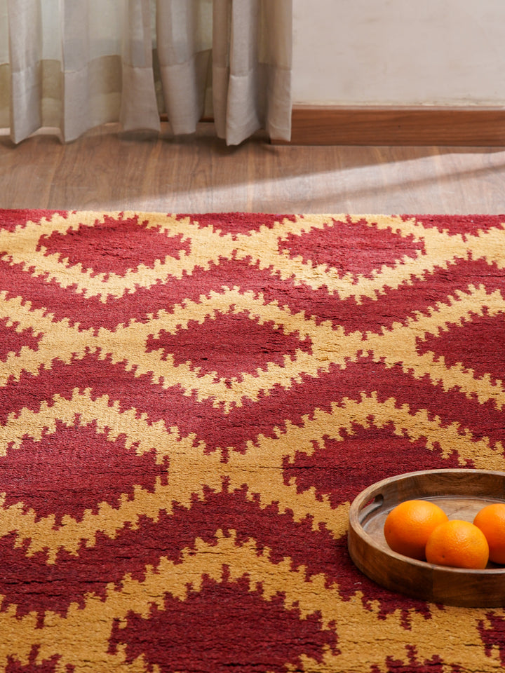 Hand Knotted Wool Area Rug Geometric Gold Charcoal N00165