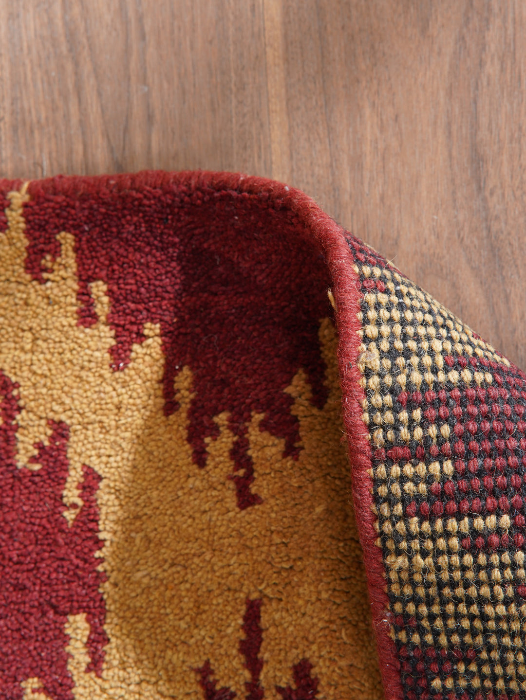 Hand Knotted Wool Area Rug Geometric Gold Charcoal N00165