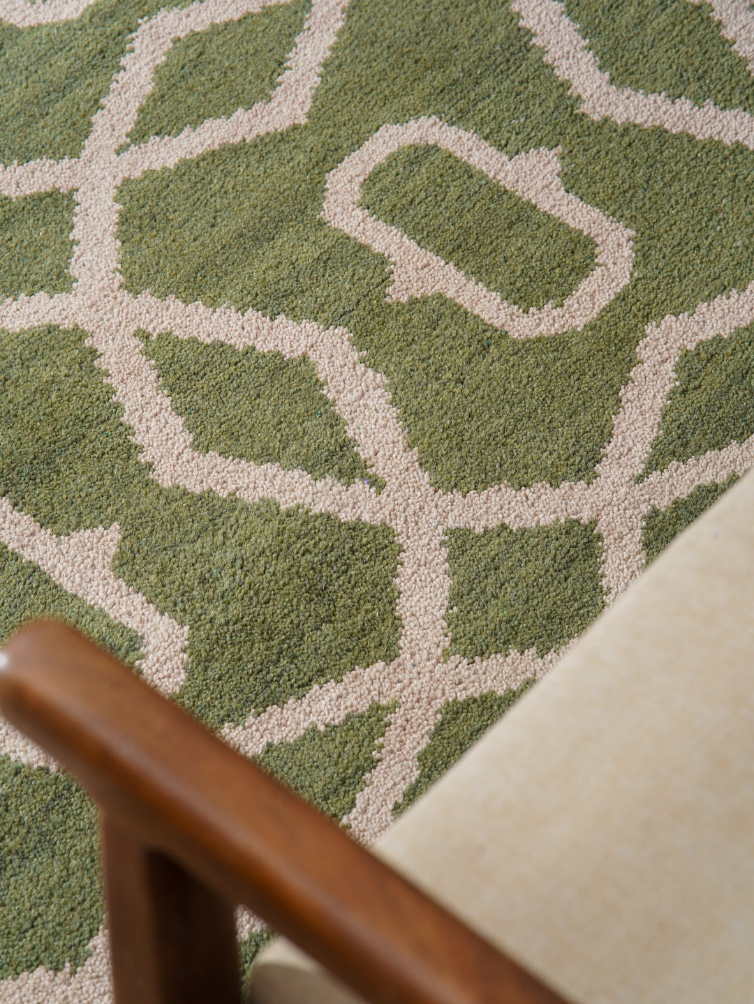 Hand Knotted Wool Area Rug Geometric Blue Beige N00533