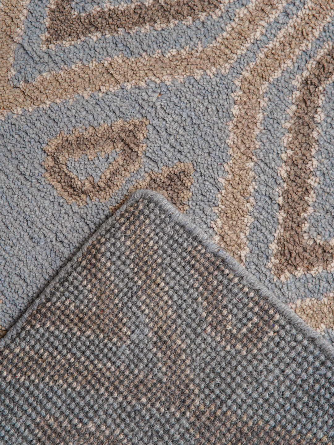 Hand Knotted Wool Area Rug Geometric Light Blue N00803
