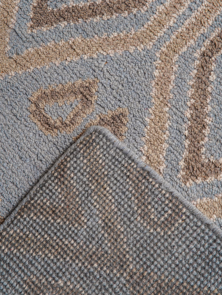 Hand Knotted Wool Area Rug Geometric Light Blue N00803