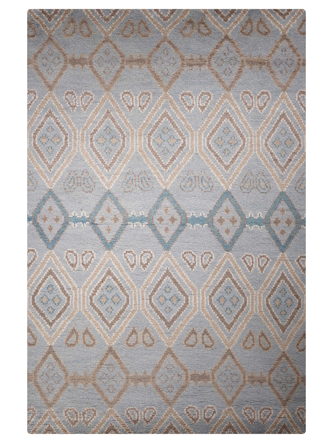 Hand Knotted Wool Area Rug Geometric Light Blue N00803
