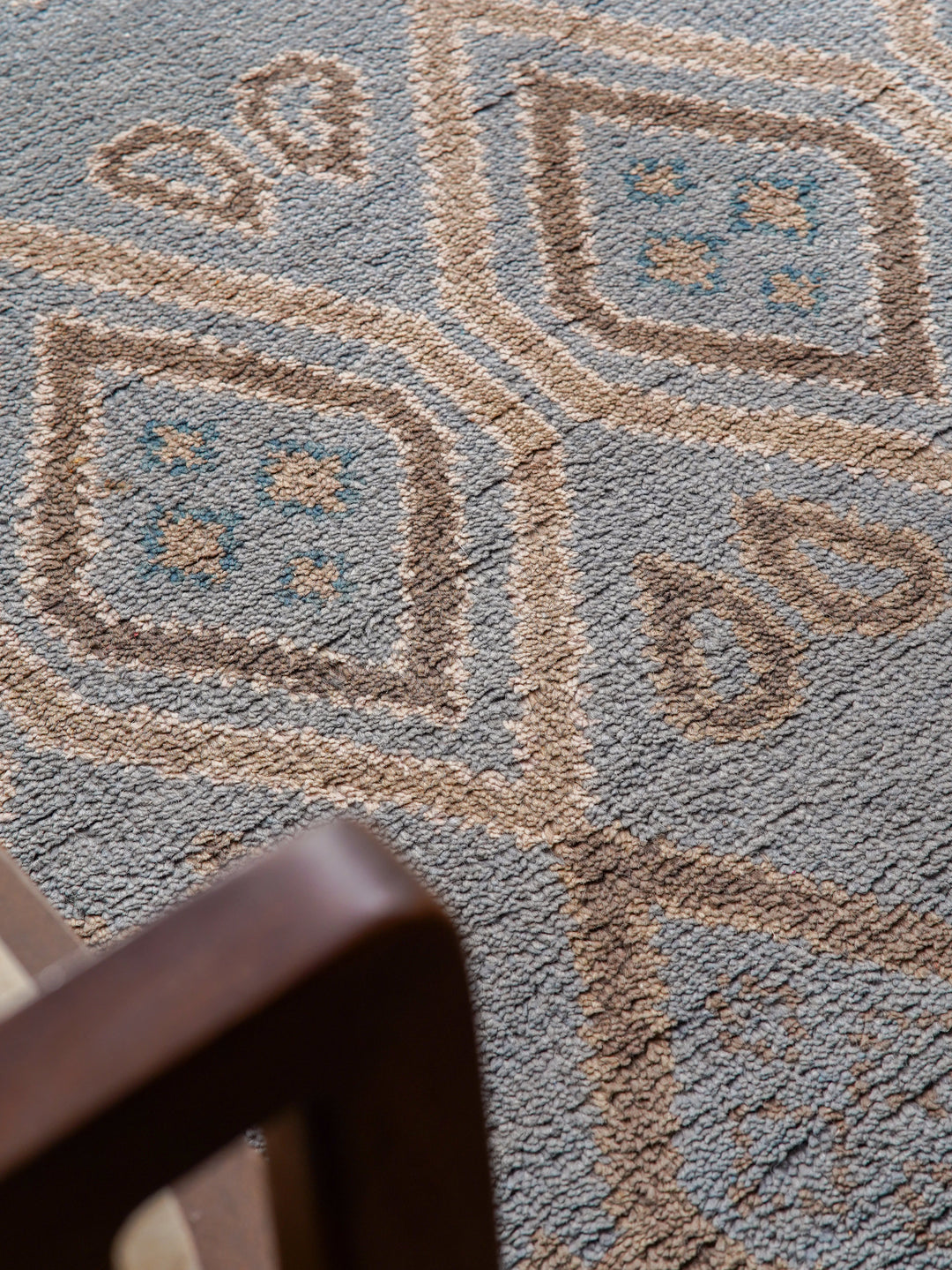 Hand Knotted Wool Area Rug Geometric Light Blue N00803