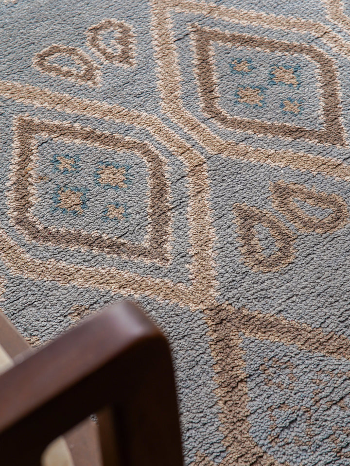 Hand Knotted Wool Area Rug Geometric Light Blue N00803