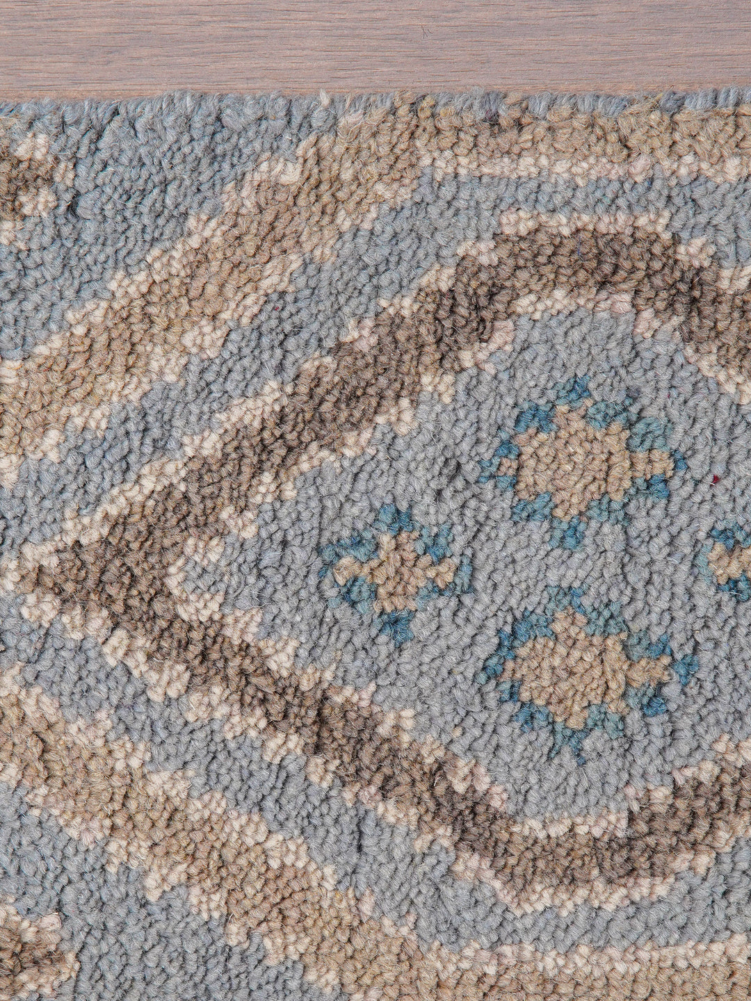 Hand Knotted Wool Area Rug Geometric Light Blue N00803