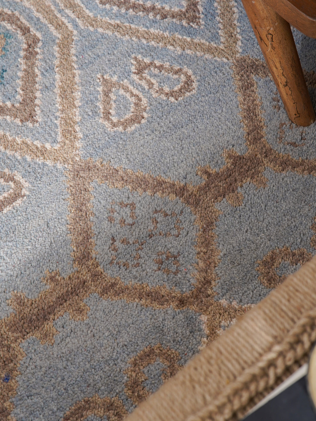Hand Knotted Wool Area Rug Geometric Light Blue N00803