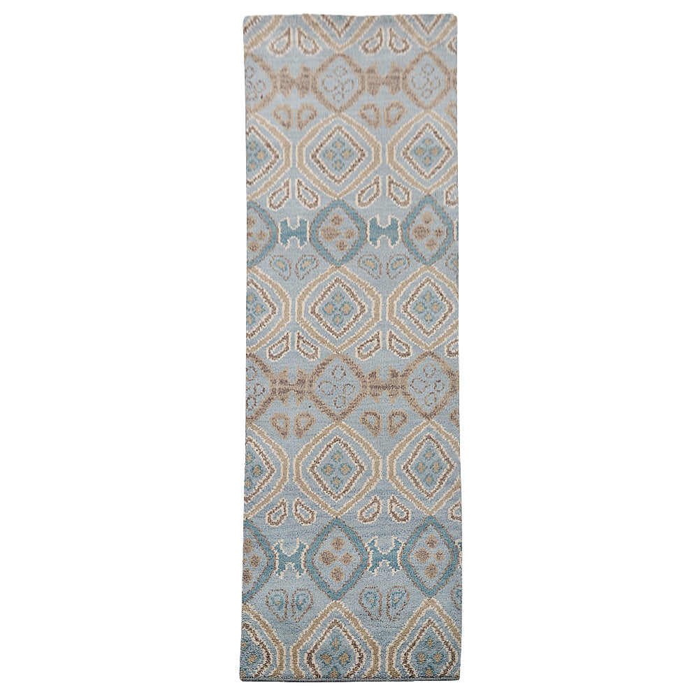 Hand Knotted Wool Area Rug Geometric Light Blue N00803