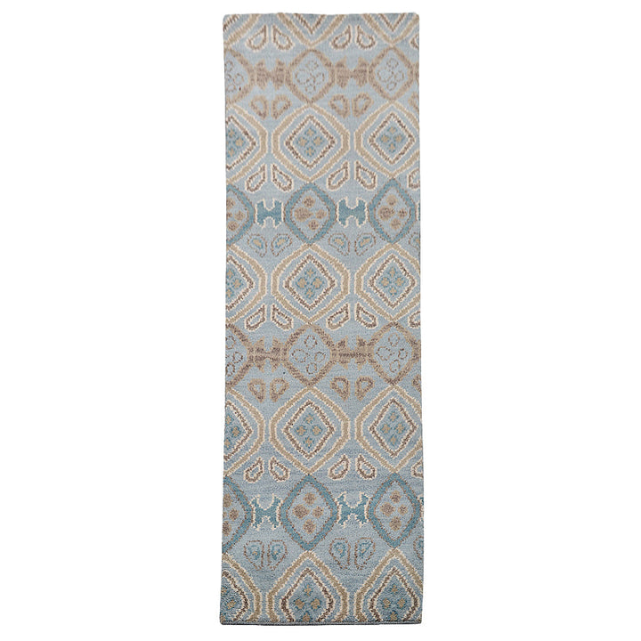 Hand Knotted Wool Area Rug Geometric Light Blue N00803
