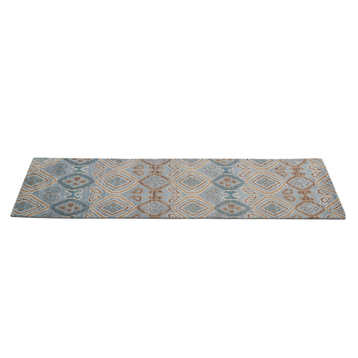 Hand Knotted Wool Area Rug Geometric Light Blue N00803