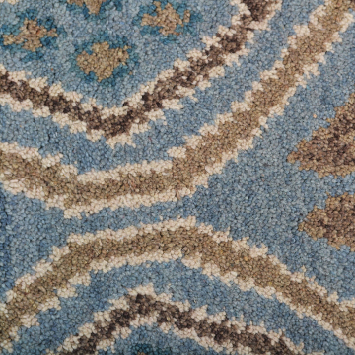 Hand Knotted Wool Area Rug Geometric Light Blue N00803