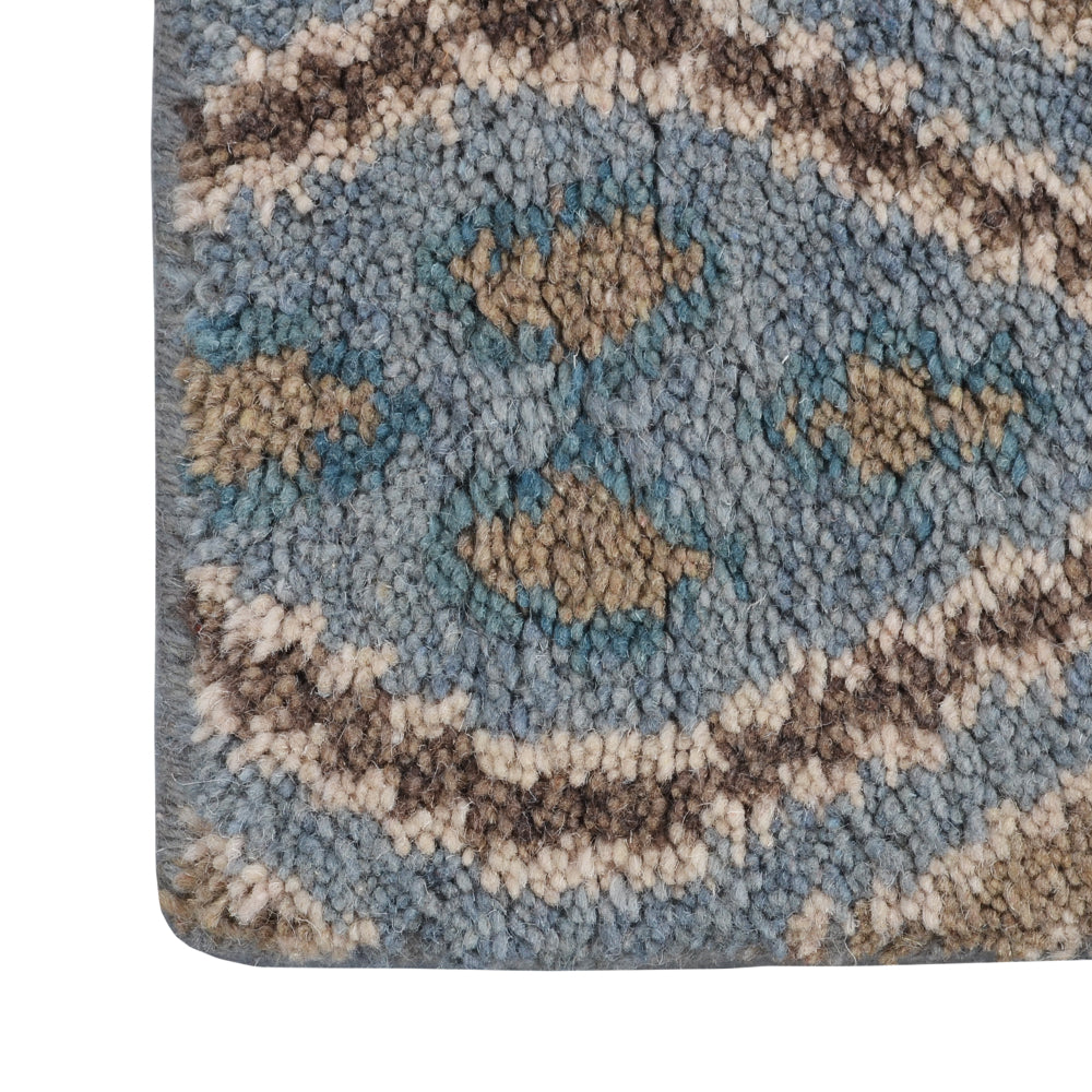 Hand Knotted Wool Area Rug Geometric Light Blue N00803