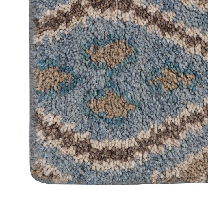 Hand Knotted Wool Area Rug Geometric Light Blue N00803