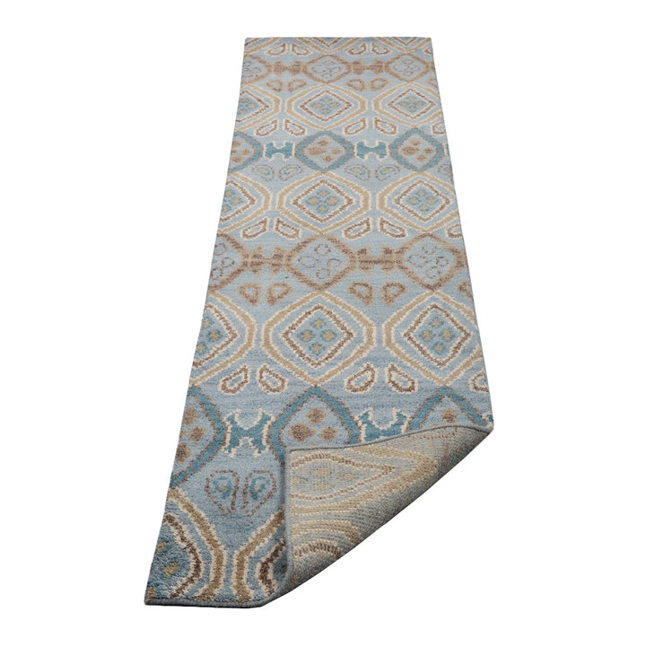Hand Knotted Wool Area Rug Geometric Light Blue N00803