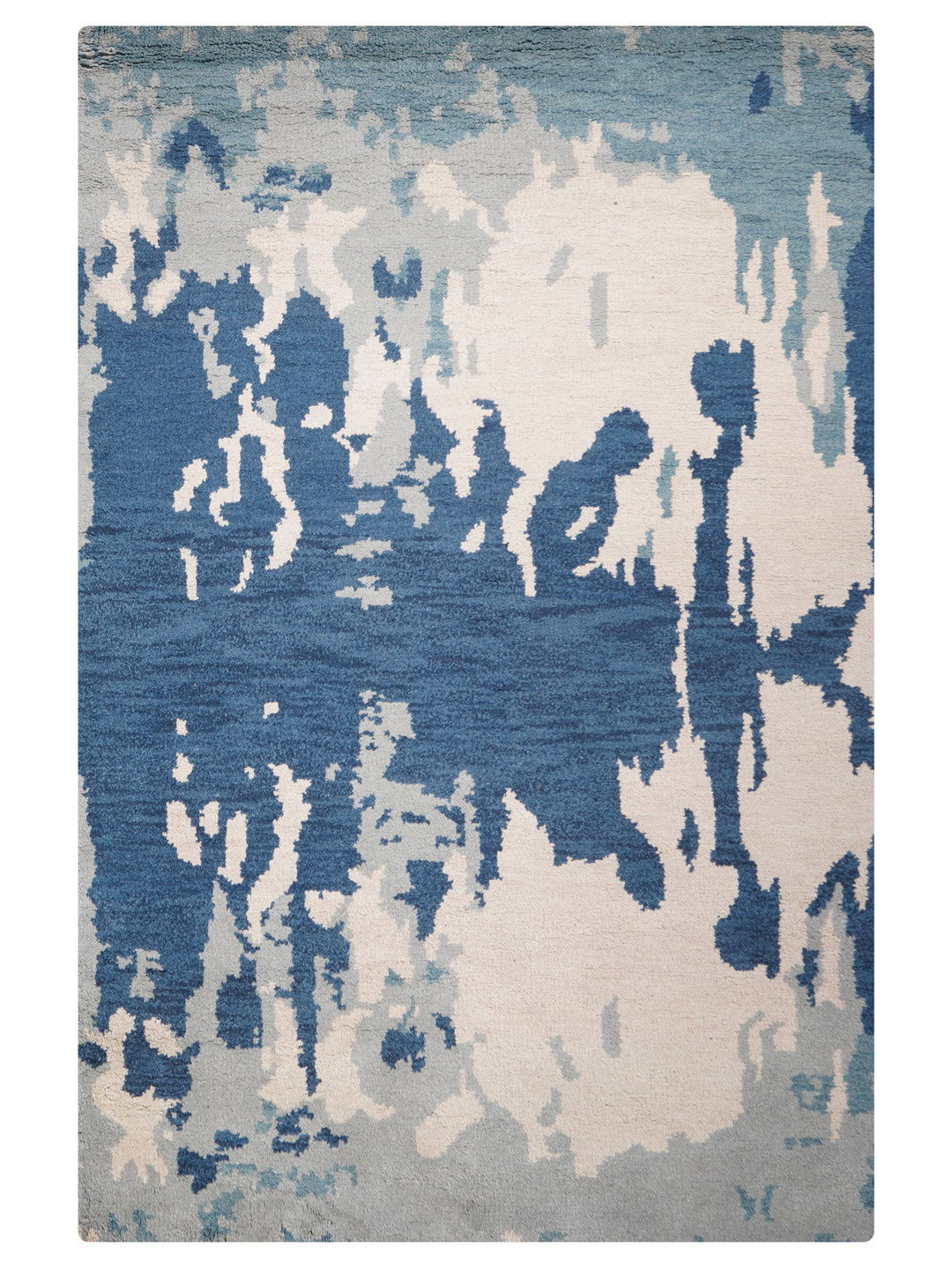 Hand Knotted Wool Area Rug Abstract Blue Beige N00806