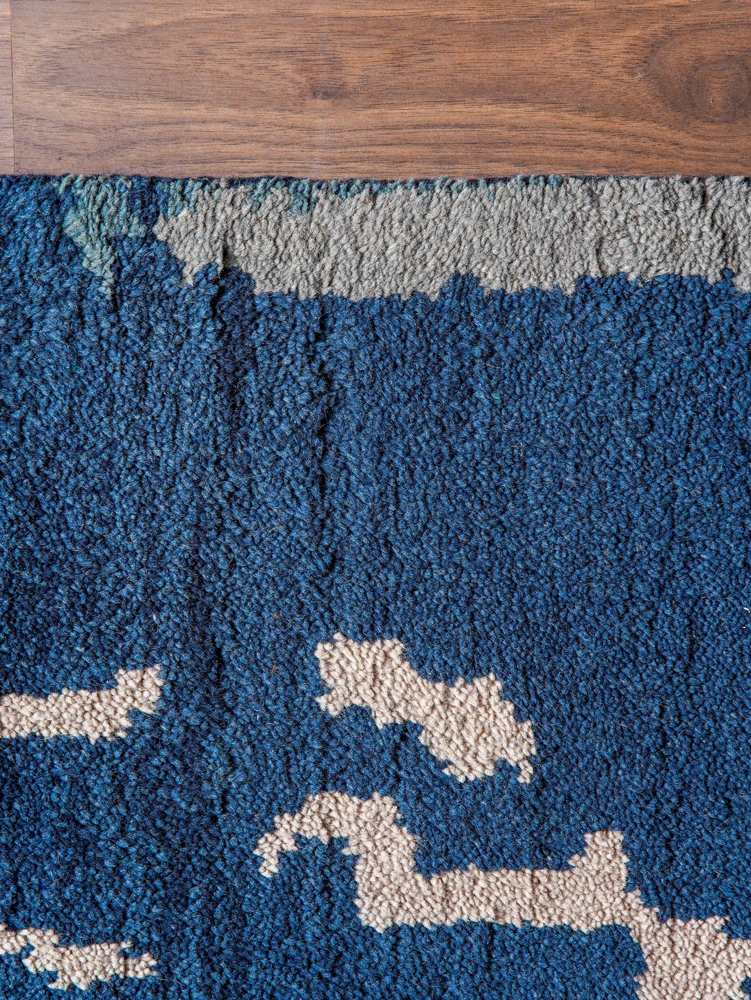 Hand Knotted Wool Area Rug Abstract Blue Beige N00806
